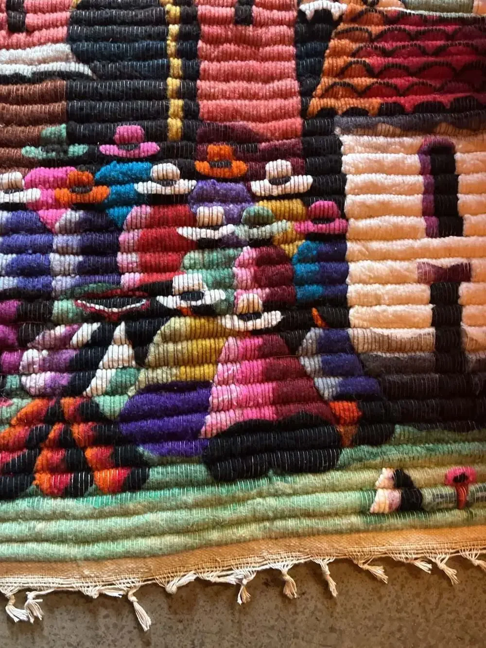 Vintage Handwoven Peruvian Wool Folk Art Wall Tapestry Village Scene